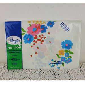 Vintage 70s Pacific Floral Flowers Groovy Retro Full Double Flat Sheets NEW NOS